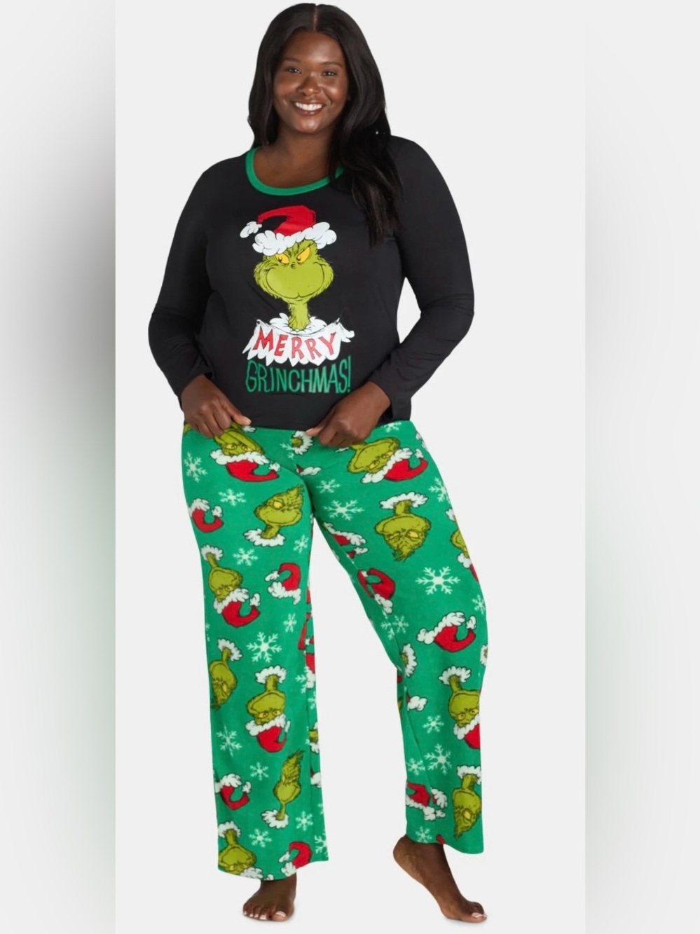 BRAND NEW Merry Grinchmas! Kids Green & Black Grinch Pajama Set Size 2X